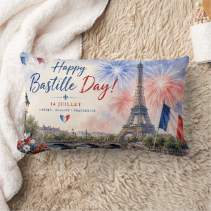 Coussin Rectangle Jour de la Bastille Tour Eiffel Seine feux d'artif