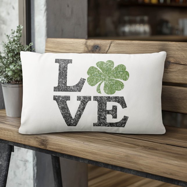 Coussin Rectangle Jour de la Saint Patrick LOVE avec shamrock (Custom Pillow)