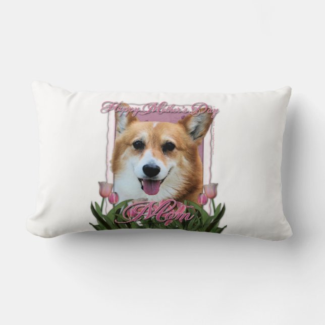 Coussin Rectangle Jour de mères - tulipes roses - corgi - Owen (Recto)