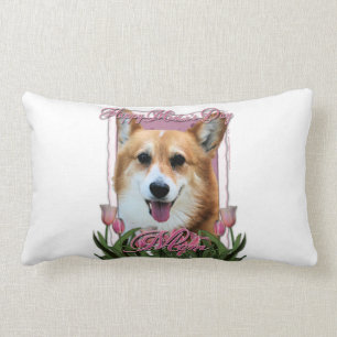 Coussin Rectangle Jour de mères - tulipes roses - corgi - Owen