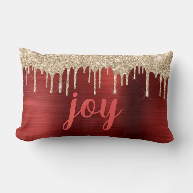 Coussin Rectangle Joy Christmas Parties scintillant Drips Red Metall (Recto)