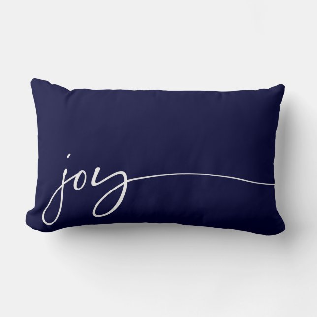 Coussin Rectangle Joy Marine Bleu Élégant Script Calligraphie Noël (Recto)