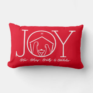 Coussin Rectangle JOY Nativité Christian Noël Nom de famille