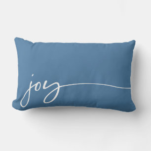 Coussin Rectangle Joy Winter Blue Élégant Script de calligraphie