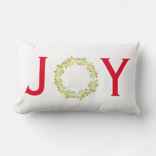 Coussin Rectangle JOY Wreath réversible Noël rouge et vert