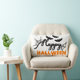 Coussin Rectangle Joyeuse sorcière d'Halloween avec son Broom Orange