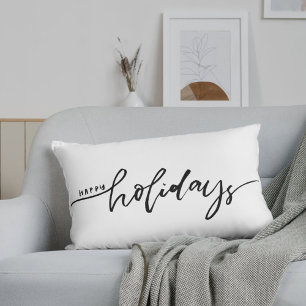 Coussin Rectangle Joyeuses Fêtes à carreaux Buffalo Noir et Blanc
