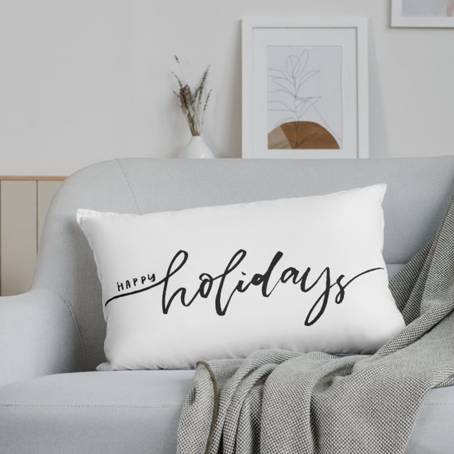 Coussin Rectangle Joyeuses Fêtes à carreaux Buffalo Noir et Blanc (Créateur téléchargé)