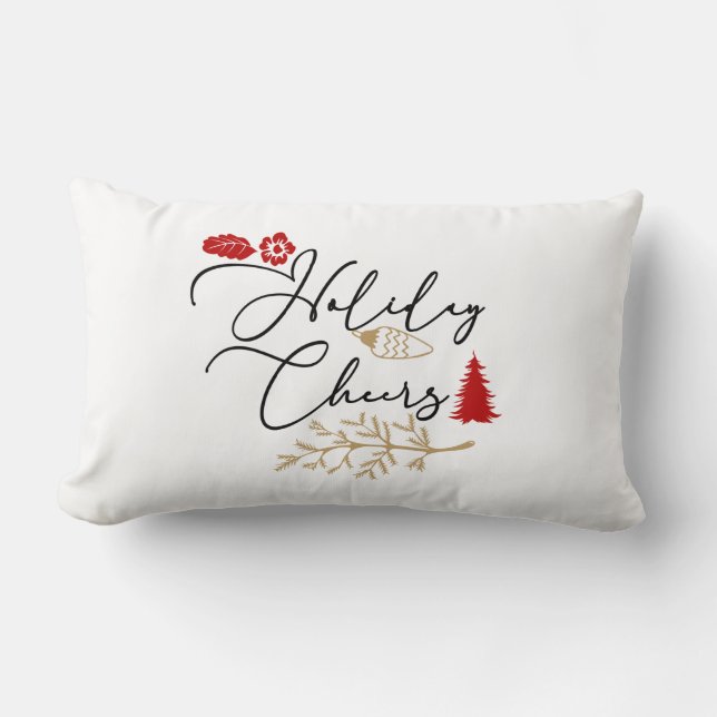 Coussin Rectangle Joyeuses Fêtes de Noël Rouge Holly Christmas  (Recto)