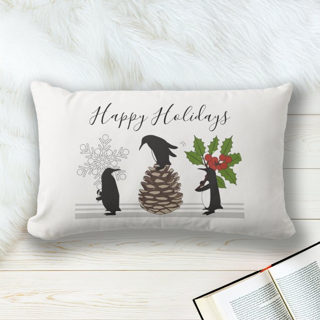 Coussin Rectangle Joyeuses fêtes mignonnes pingouin de Noël drôle (Créateur téléchargé)