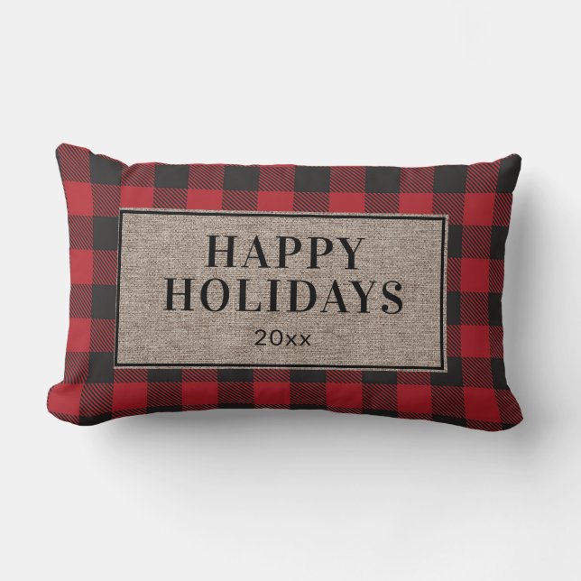 Coussin Rectangle Joyeuses Fêtes Rustique Rouge Plaid de Buffalo Toi (Recto)