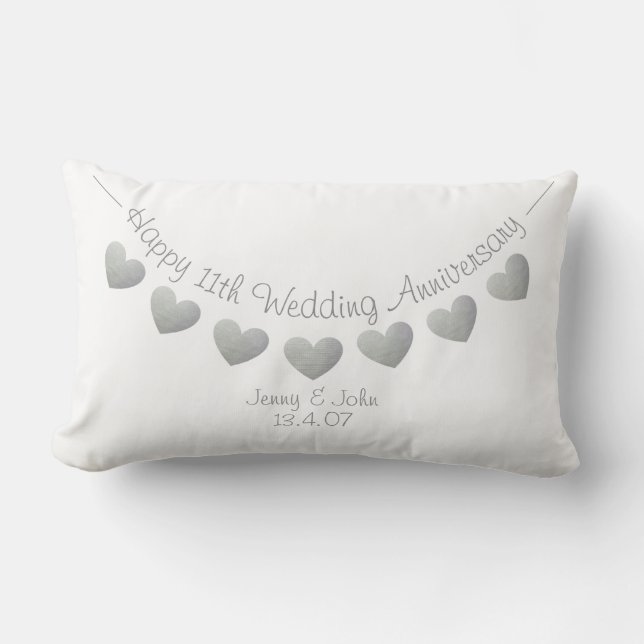 Coussin Rectangle Joyeux 11e anniversaire Mariage Coeurs d'acier (Recto)