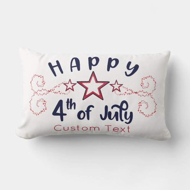 Coussin Rectangle Joyeux 4 juillet avec étoiles de texte personnalis (Recto)