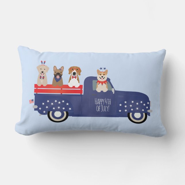 Coussin Rectangle Joyeux 4 Juillet Chiens Pickup Camion (Recto)