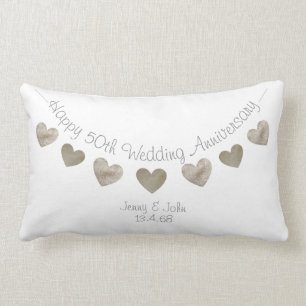 Coussin Rectangle Joyeux 50e anniversaire de Mariage avec des coeurs