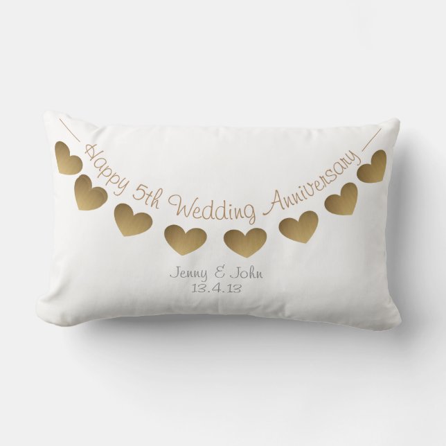 Coussin Rectangle Joyeux 5e anniversaire Mariage, boisé (Recto)