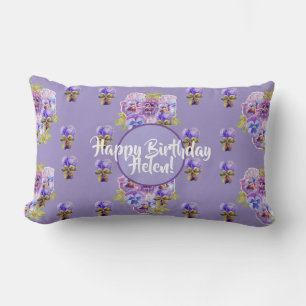 Coussin Rectangle Joyeux anniversaire Pansy floral dames Nom Cuchion