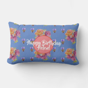 Coussin Rectangle Joyeux anniversaire Rose floral dames Nom Cuchion