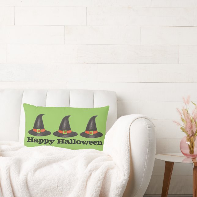 Coussin Rectangle Joyeux Casquette de sorcière noire verte Halloween (Canapé)