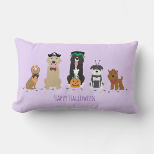 Coussin Rectangle Joyeux Chiens d'Halloween violet