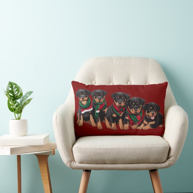 Coussin Rectangle Joyeux Chrismutts Rottweiler Chiots portant des éc (Chaise)