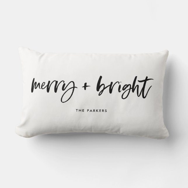 Coussin Rectangle Joyeux et lumineux | Noir et blanc de Noël (Recto)