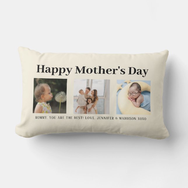 Coussin Rectangle Joyeux fête des mères maman Biege Script photo Kee (Recto)