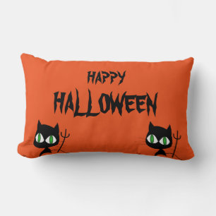 Coussin Rectangle Joyeux Halloween Cat effrayant Orange Throw