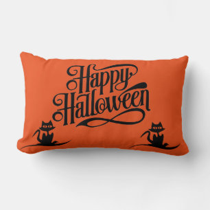 Coussin Rectangle Joyeux Halloween Cat effrayant Orange Throw