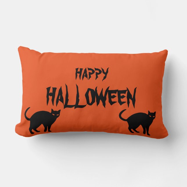 Coussin Rectangle Joyeux Halloween Cat effrayant Orange Throw (Recto)