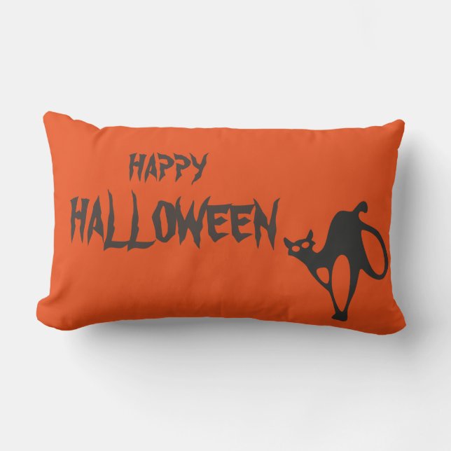 Coussin Rectangle Joyeux Halloween Cat effrayant Orange Throw (Recto)