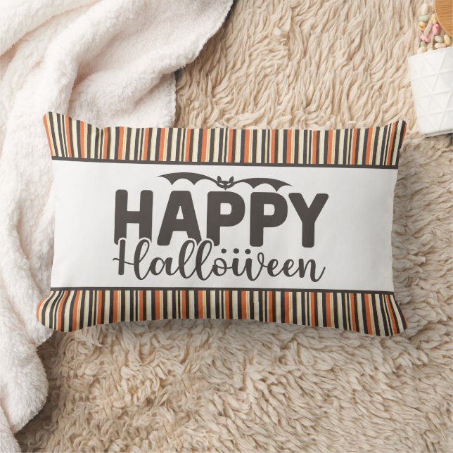 Coussin Rectangle Joyeux Halloween Chauve-Souris Rayée (Couverture)