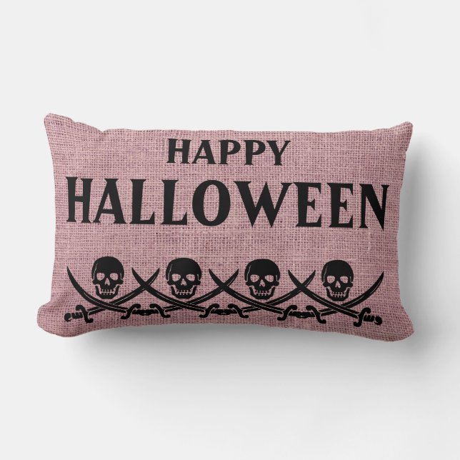 Coussin Rectangle Joyeux Halloween crâne effrayant Burlap Throw (Recto)