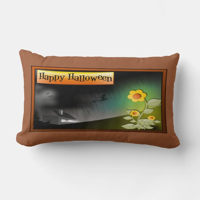 Coussin Rectangle Joyeux Halloween & Fleurs - (Recto)