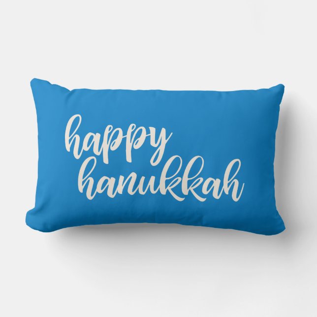 Coussin Rectangle Joyeux Hanukkah lettrage tendance de style bleu (Recto)