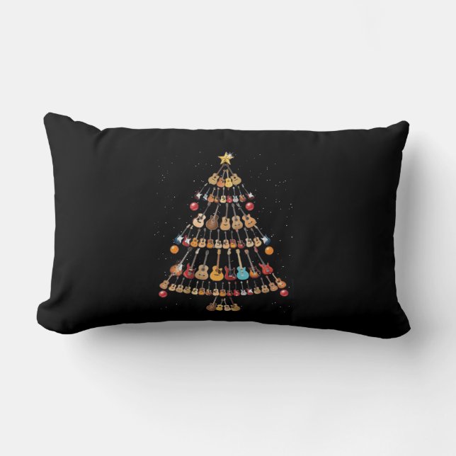 Coussin Rectangle Joyeux Noël|Arbre de Noël Ukulele Instrument (Recto)