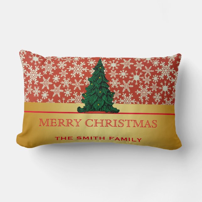 Coussin Rectangle Joyeux Noël Arbre d'or Parties scintillant Snowfla (Recto)
