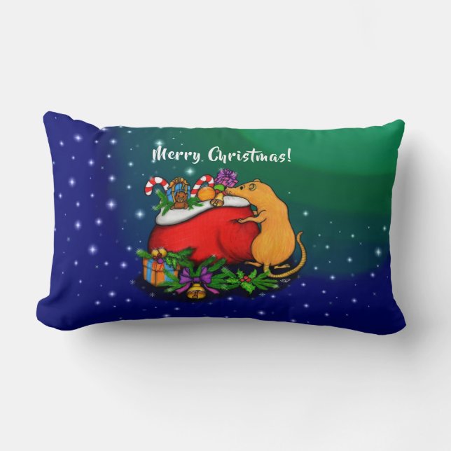 Coussin Rectangle Joyeux Noël avec Rat Prince (Recto)