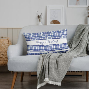 Coussin Rectangle Joyeux Noël bleu plaid