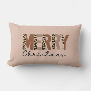 Coussin Rectangle "Joyeux Noël" Bloc de couleur moderne Leopard Boho