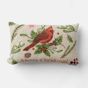 Coussin Rectangle Joyeux Noël Cardinal Rouge