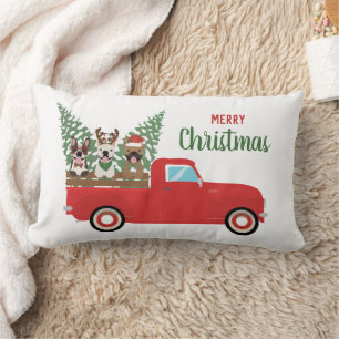 Coussin Rectangle Joyeux Noël Chiens de taureaux français Camion de
