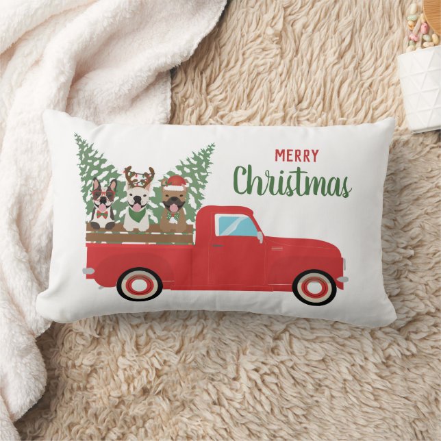 Coussin Rectangle Joyeux Noël Chiens de taureaux français Camion de  (Couverture)