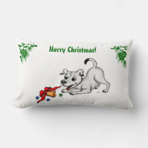 Coussin Rectangle Joyeux Noël ! Chiot avec Bell et Ball