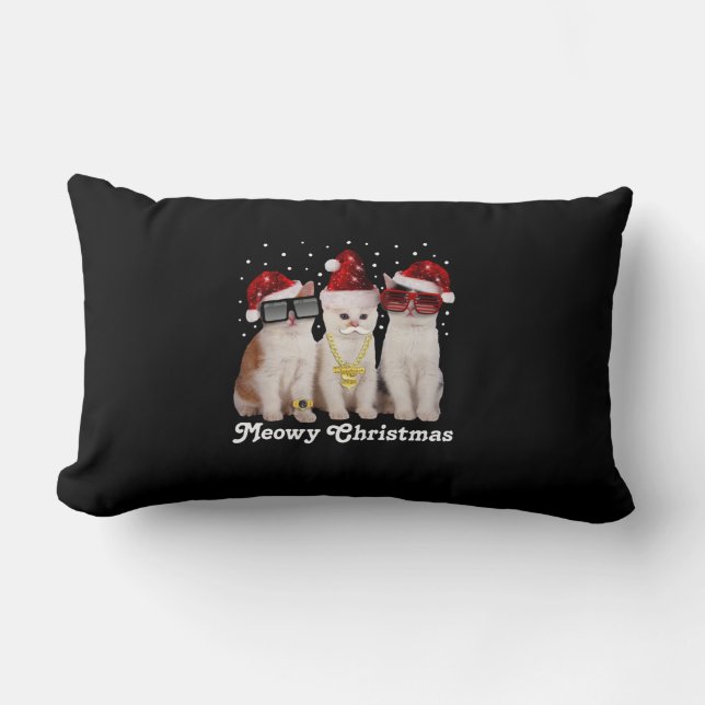 Coussin Rectangle Joyeux Noël | Cute Chat avec Père Noël (Recto)