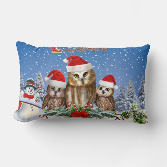 COUSSIN RECTANGLE JOYEUX NOËL DU HIBOU DES USA ! (Recto)