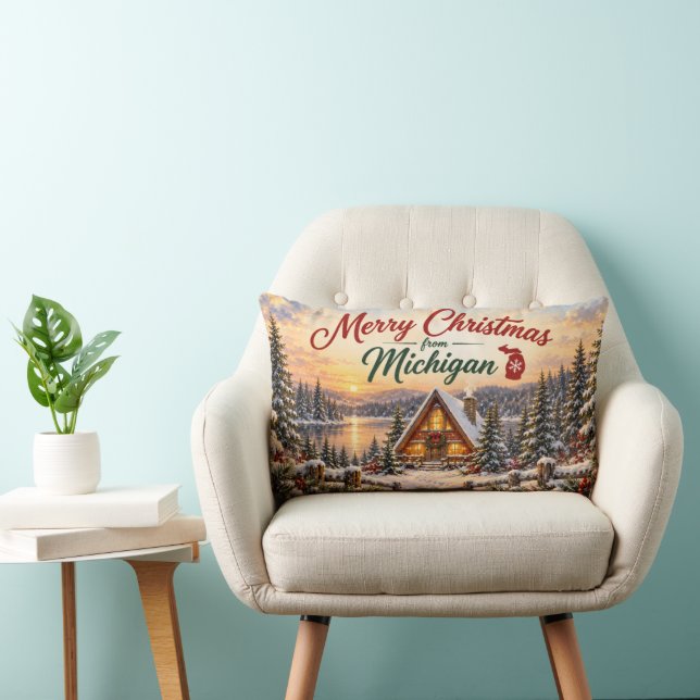 Coussin Rectangle Joyeux Noël du Michigan (Chaise)