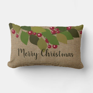 Coussin Rectangle Joyeux Noël!   Faux Burlap Rustic