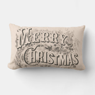 Coussin Rectangle Joyeux Noël, impression vintage Currier & Ives