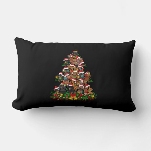 Coussin Rectangle Joyeux Noël | Lumières des arbres de Noël de chien (Recto)